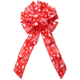 Valentine Bows - Wired Swirling Valentine Hearts on Satin Bow (2.5"ribbon~8"Wx16"L)