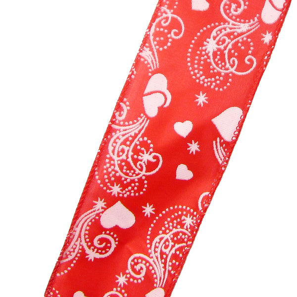 Wired Swirling Valentine Hearts on Satin Ribbon (#40-2.5