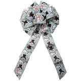 Christmas Wreath Bows - Wired Buffalo Candy Snowman Gray Linen Christmas Bow (2.5"ribbon~10"Wx20"L)