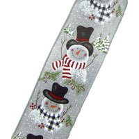 Wired Wreath Ribbon - Wired Buffalo Candy Snowman Gray Ribbon (#40-2.5"Wx10Yards)