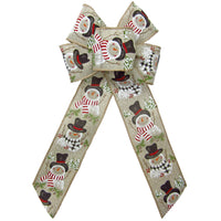 Christmas Bows - Wired Buffalo Candy Snowman Natural Linen Christmas Bow (2.5"ribbon~6"Wx10"L)