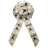 Christmas Wreath Bows - Wired Buffalo Candy Snowman Natural Linen Christmas Bow (2.5"ribbon~8"Wx16"L)