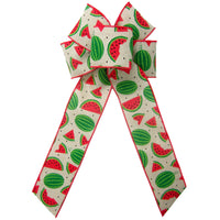 Fruit Bows - Wired Watermelon Slices on Linen Fruit Bows (2.5"ribbon~6"Wx10"L)