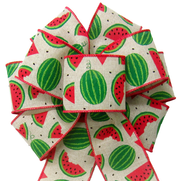 Fruit Bows - Wired Watermelon Slices on Linen Fruit Bows (2.5"ribbon~8"Wx16"L)
