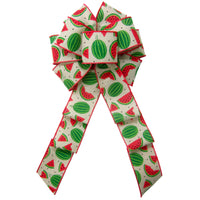 Wired Watermelon Slices on Linen Fruit Bows (2.5"ribbon~8"Wx16"L) - Alpine Holiday Bows