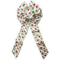 Christmas Wreath Bows - Wired Striped Glitter Dots Christmas Bow (2.5"ribbon~8"Wx16"L)