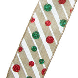 Wired Christmas Ribbon - Wired Striped Glitter Dots Christmas Ribbon (#40-2.5"Wx10Yards)
