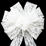 Lace Wedding Bows - Wired Mystic White Lace Bows (2.5"ribbon~10"Wx20"L)