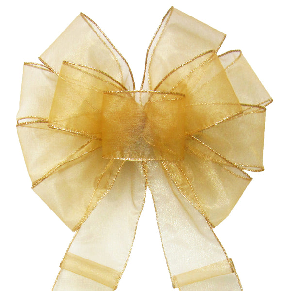 Christmas Wreath Bows - Wired Sheer Gold Christmas Bow 6 Inch