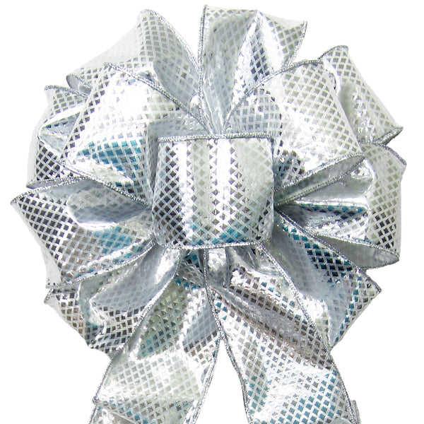 Wired Chrismas Bows - Wired Sparkling Silver Lame Bow (2.5"ribbon~10"Wx20"L)