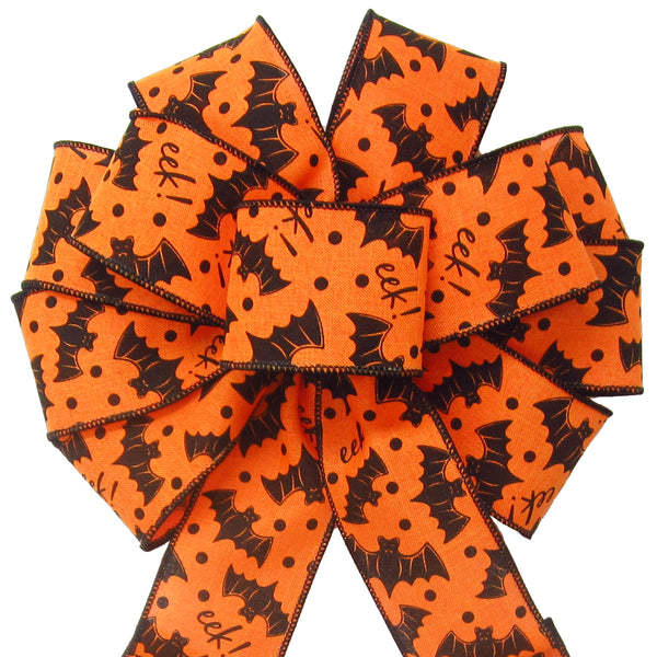 Halloween Wreath Bows - Wired Halloween Black Bats Bow (2.5"ribbon~10"Wx20"L)