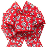 Valentine Bows - Wired Buffalo Plaid Hearts Valentine Bow (2.5"ribbon~8"Wx16"L)