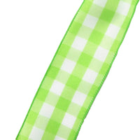 Buffalo Check Ribbon - Wired Lime Green & White Buffalo Plaid Linen Ribbon (#40-2.5"Wx10Yards)