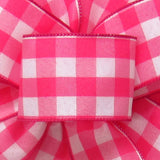 Buffalo Plaid Ribbon - Wired Pink & White Buffalo Plaid Linen Ribbon (#40-2.5"Wx10Yards)