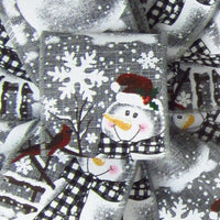 Christmas Ribbon - Wired Buffalo Plaid Snowman on Gray Christmas Ribbon (#40-2.5"Wx10Yards)