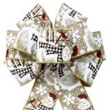 Christmas Wreath Bows - Wired Buffalo Plaid Snowman Natural Bow (2.5"ribbon~8"Wx16"L)