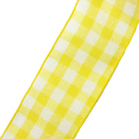 Buffalo Check Ribbon - Wired Yellow & White Buffalo Plaid Linen Ribbon (#40-2.5"Wx10Yards)