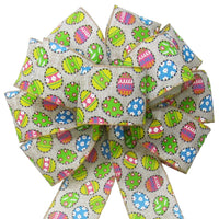 Wired Candied Easter Eggs Linen Bow (2.5"ribbon~10"Wx20"L) - Alpine Holiday Bows