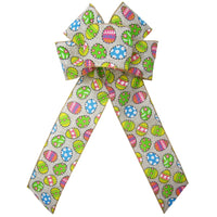 Wired Candied Easter Eggs Linen Bow (2.5"ribbon~6"Wx10"L) - Alpine Holiday Bows