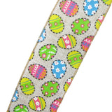 Easter Ribbon - Wired Candied Easter Eggs Linen Ribbon (#40-2.5"Wx10Yards)