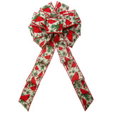 Natural Christmas Bows - Wired Cardinals & Berries Natural Bow (2.5"ribbon~10"Wx20"L)