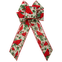 Natural Christmas Bows - Wired Cardinals & Berries Natural Bow (2.5"ribbon~6"Wx10"L)