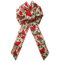 Natural Christmas Bows - Wired Cardinals & Berries Natural Bow (2.5"ribbon~8"Wx16"L)