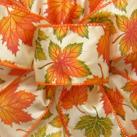 Wired Fall Leaflets on Ivory Satin Ribbon (#40-2.5"Wx10Yards)