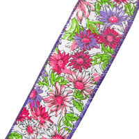 Wired Floral Ribbon - Wired Field of Flowers Pink Ribbon (#40-2.5"Wx10Yards)