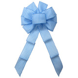 Gingham Bows - Gingham Check Light Blue & White Bow (2.5"ribbon~10"Wx20"L)