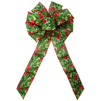 Christmas Bows - Wired Glitter Red Berry Forest Bow (2.5"ribbon~10"Wx20"L)