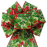 Christmas Wreath Bows - Wired Glitter Red Berry Forest Bow (2.5"ribbon~8"Wx16"L)