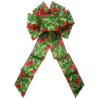 Christmas Bows - Wired Glitter Red Berry Forest Bow (2.5"ribbon~8"Wx16"L)
