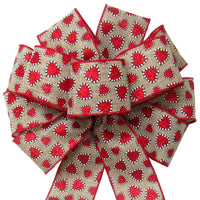 Valentine's Day Bows - Wired Valentine Glitter Hearts Natural Bow (2.5"ribbon~10"Wx20"L)