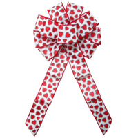 Valentines Day Bows - Wired Valentine Glitter Hearts White Bow (2.5"ribbon~10"Wx20"L)