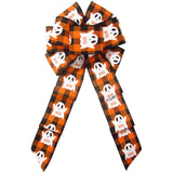 Halloween Bows - Wired Halloween Buffalo Plaid Ghosts Bow (2.5"ribbon~8"Wx16"L)