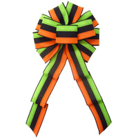 Halloween Bows - Wired Halloween Tri Stripes Linen Bow (2.5"ribbon~10"Wx20"L)
