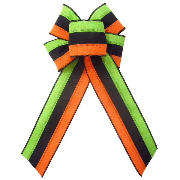 Halloween Bows - Wired Halloween Tri Stripes Linen Bow (2.5"ribbon~6"Wx10"L)