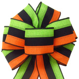 Halloween Bows - Wired Halloween Tri Stripes Linen Bow (2.5"ribbon~8"Wx16"L)