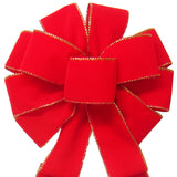 Velvet Bows - Wired Indoor Outdoor Bright Red Velvet Bow (2.5"ribbon~10"Wx20"L)