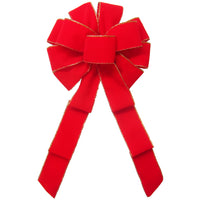 Christmas Bows - Wired Indoor Outdoor Bright Red Velvet Bow (2.5"ribbon~10"Wx20"L)