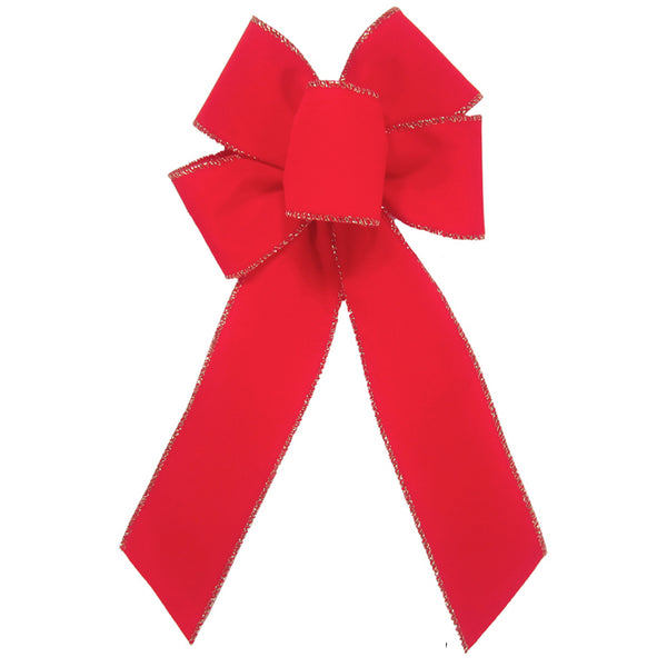 Velvet Bows - Wired Indoor Outdoor Bright Red Velvet Bow (2.5"ribbon~6"Wx10"L)