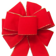 Wired Indoor Outdoor Bright Red Velvet Bow (2.5"ribbon~8"Wx16"L)