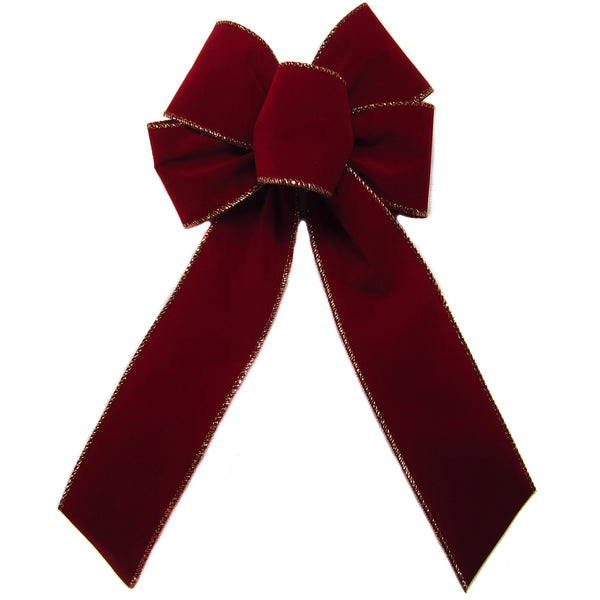 Hand tied Bows - Wired Indoor Outdoor Burgundy Velvet Bow 6 Inch