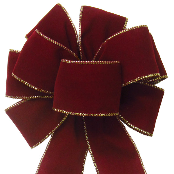 Velvet Christmas Bows - Wired Indoor Outdoor Burgundy Velvet Bow (2.5"ribbon~8"Wx16"L)