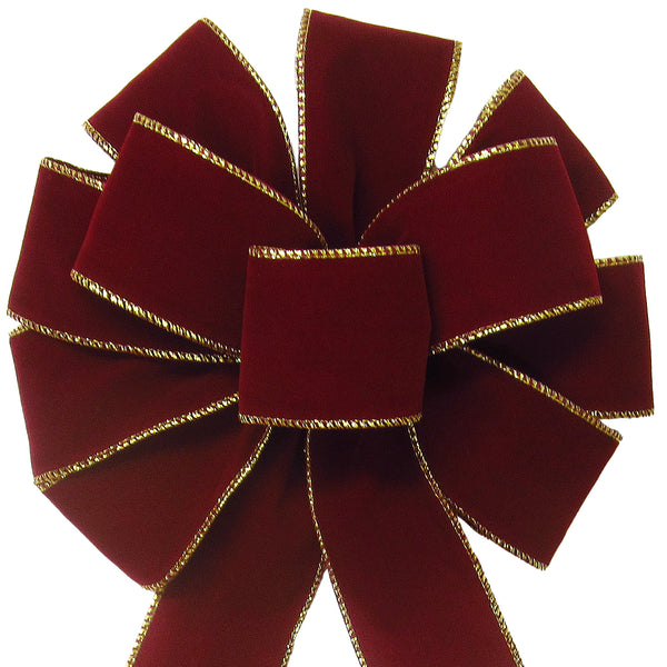 Outdoor Christmas Bows - Wired Indoor Outdoor Burgundy Velvet Bow (2.5"ribbon~10"Wx20"L)