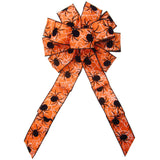 Halloween Wreath Bows - Wired Halloween Web of Spiders Bow (2.5"ribbon~10"Wx20"L)