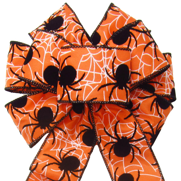 Wired Halloween Web of Spiders Bow (2.5"ribbon~8"Wx16"L)