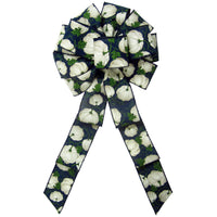 Fall Bows - Wired White Pumpkins on Navy Bows (2.5"ribbon~10"Wx20"L)