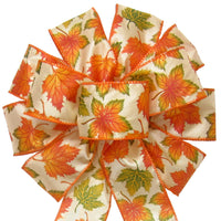 Fall Bows - Wired Fall Leaflets Bows (2.5"ribbon~10"Wx20"L)
